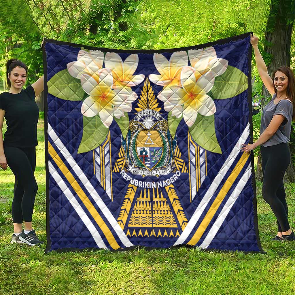 Nauru Independence Day Quilt Coat Of Arms With Plumeria - Polynesian Pride