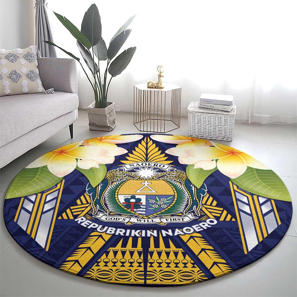 Nauru Independence Day Round Carpet Coat Of Arms With Plumeria - Polynesian Pride