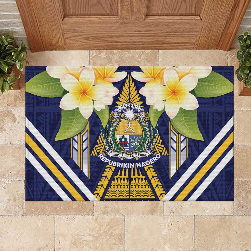 Nauru Independence Day Rubber Doormat Coat Of Arms With Plumeria - Polynesian Pride