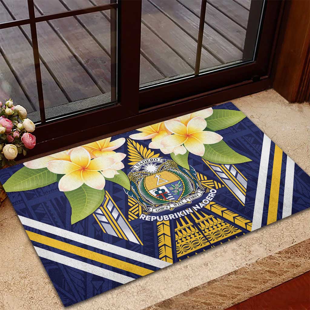 Nauru Independence Day Rubber Doormat Coat Of Arms With Plumeria - Polynesian Pride
