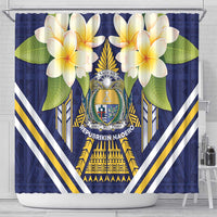 Nauru Independence Day Shower Curtain Coat Of Arms With Plumeria - Polynesian Pride
