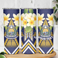 Personalised Nauru Independence Day Skinny Tumbler Coat Of Arms With Plumeria - Polynesian Pride