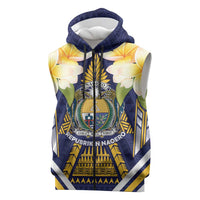 Personalised Nauru Independence Day Sleeveless Zip Hoodie Coat Of Arms With Plumeria - Polynesian Pride