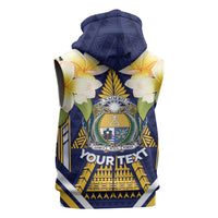 Personalised Nauru Independence Day Sleeveless Zip Hoodie Coat Of Arms With Plumeria - Polynesian Pride
