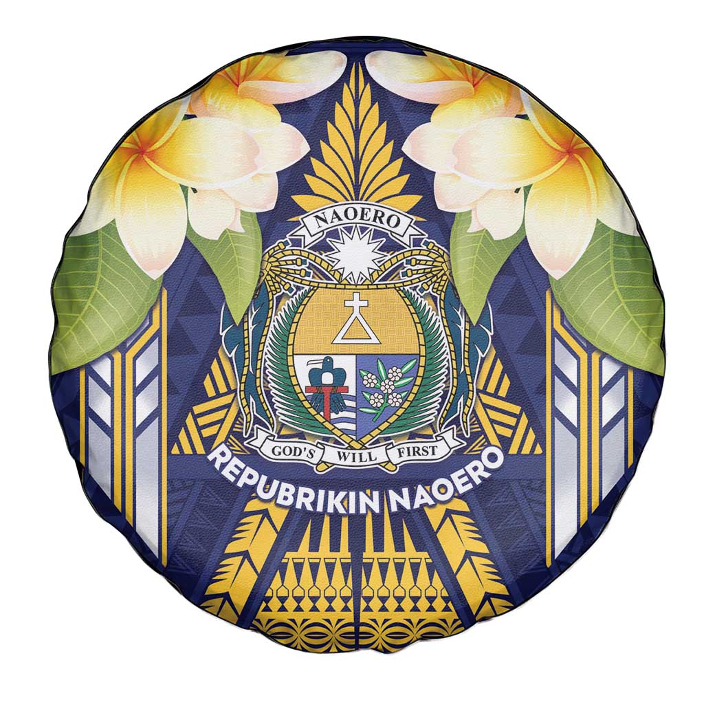 Nauru Independence Day Spare Tire Cover Coat Of Arms With Plumeria - Polynesian Pride