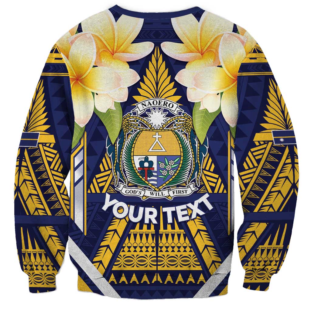 Personalised Nauru Independence Day Sweatshirt Coat Of Arms With Plumeria - Polynesian Pride