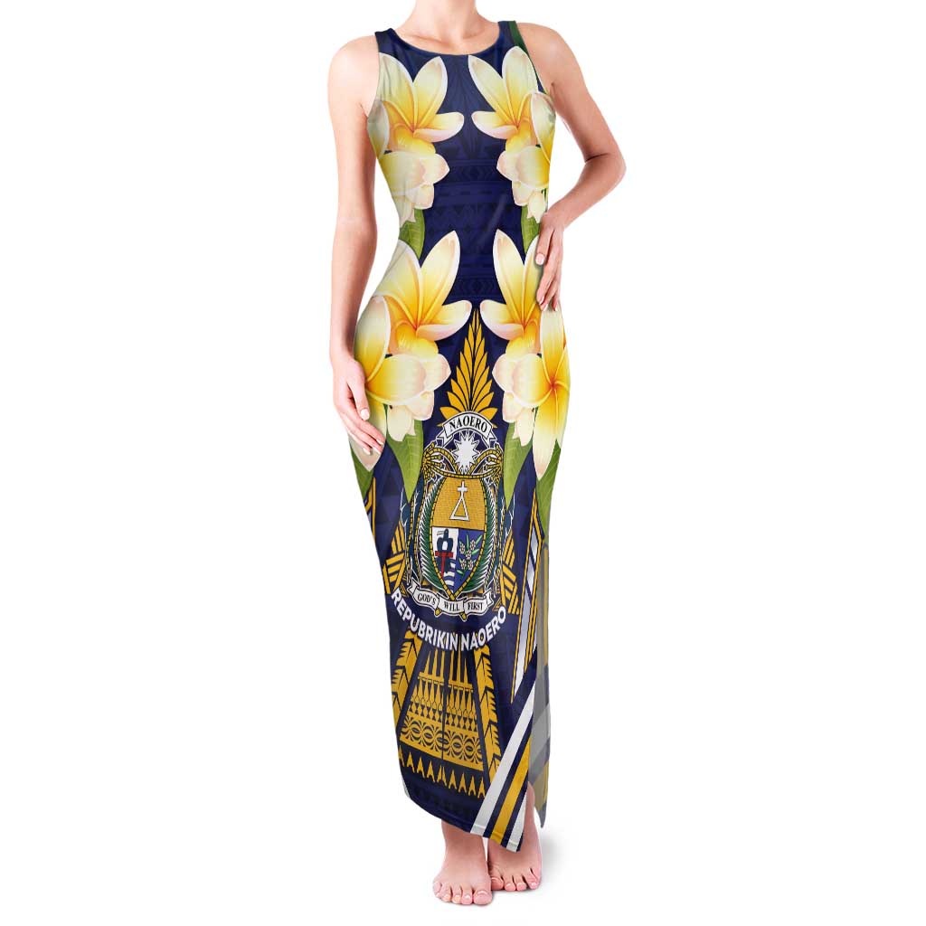 Personalised Nauru Independence Day Tank Maxi Dress Coat Of Arms With Plumeria - Polynesian Pride
