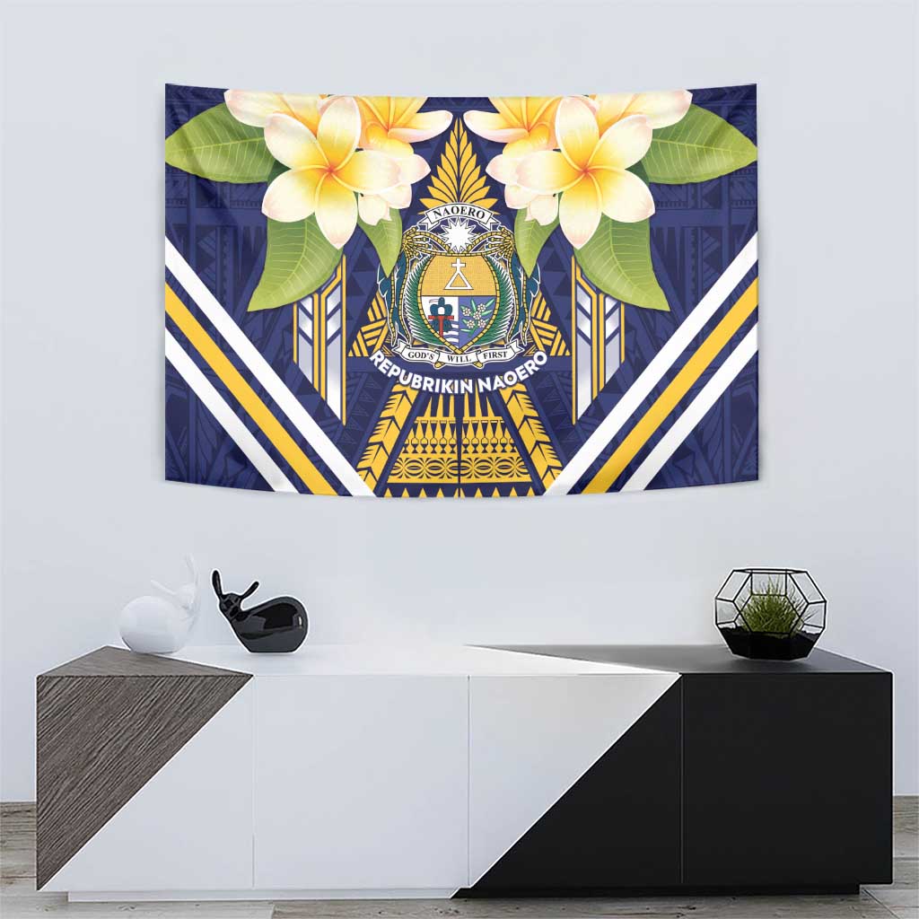 Nauru Independence Day Tapestry Coat Of Arms With Plumeria - Polynesian Pride