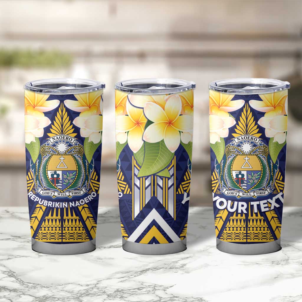 Personalised Nauru Independence Day Tumbler Cup Coat Of Arms With Plumeria - Polynesian Pride