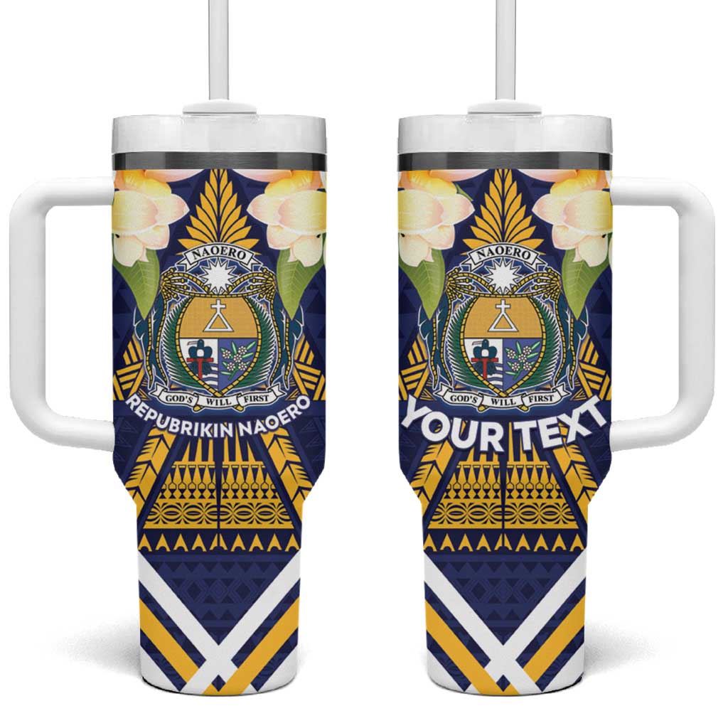 Personalised Nauru Independence Day Tumbler With Handle Coat Of Arms With Plumeria - Polynesian Pride