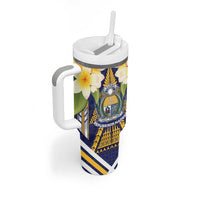 Personalised Nauru Independence Day Tumbler With Handle Coat Of Arms With Plumeria - Polynesian Pride