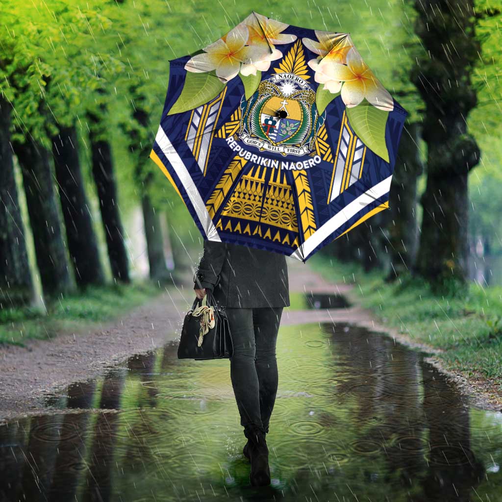 Nauru Independence Day Umbrella Coat Of Arms With Plumeria - Polynesian Pride