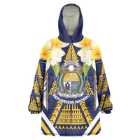 Personalised Nauru Independence Day Wearable Blanket Hoodie Coat Of Arms With Plumeria - Polynesian Pride
