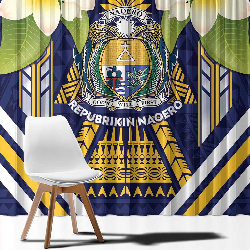 Nauru Independence Day Window Curtain Coat Of Arms With Plumeria - Polynesian Pride