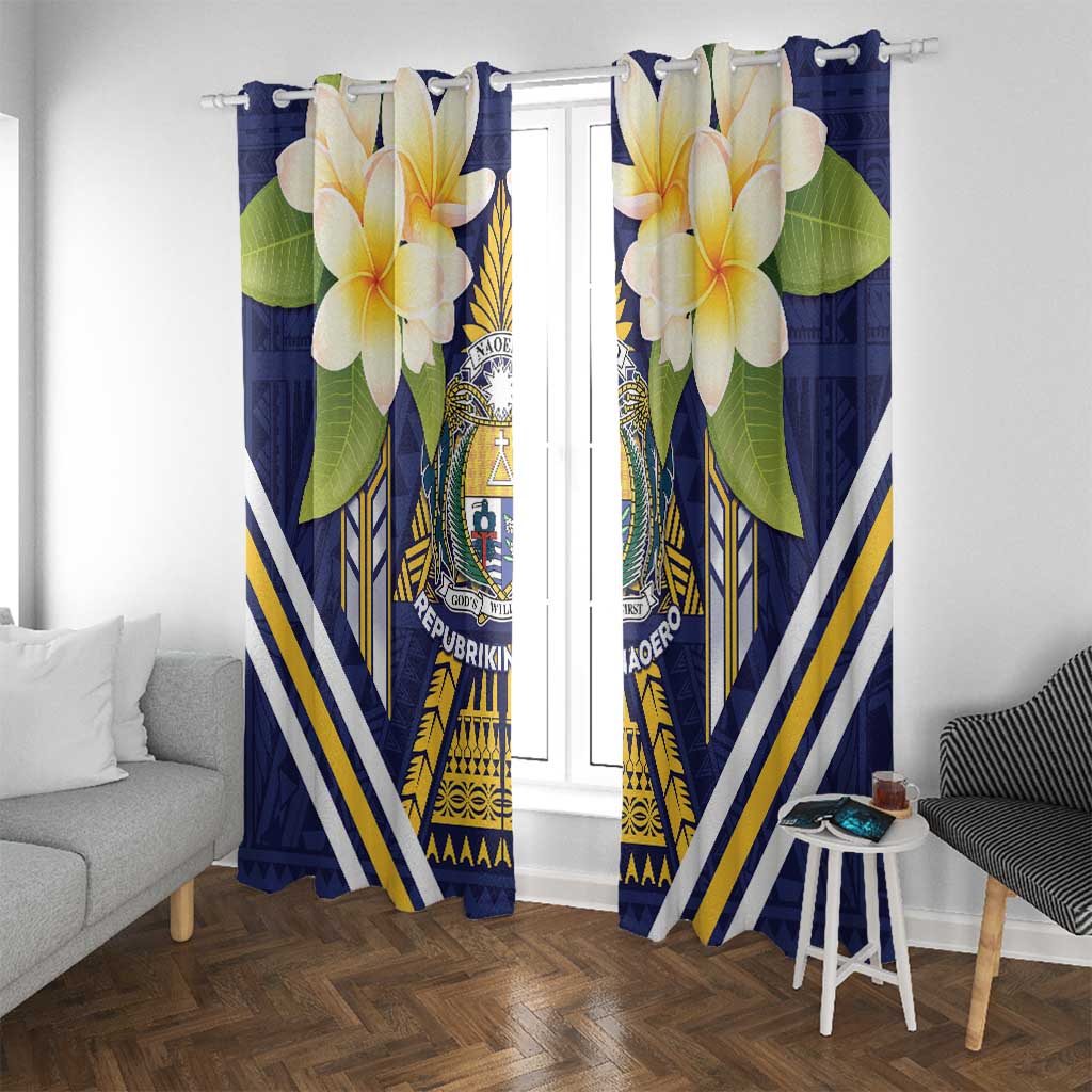 Nauru Independence Day Window Curtain Coat Of Arms With Plumeria - Polynesian Pride