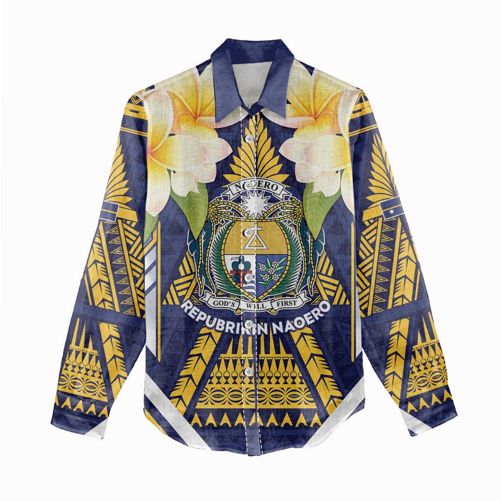 Personalised Nauru Independence Day Women Casual Shirt Coat Of Arms With Plumeria - Polynesian Pride