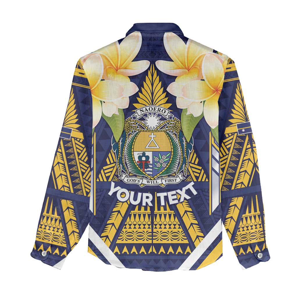Personalised Nauru Independence Day Women Casual Shirt Coat Of Arms With Plumeria - Polynesian Pride