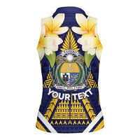 Personalised Nauru Independence Day Women Sleeveless Polo Shirt Coat Of Arms With Plumeria - Polynesian Pride