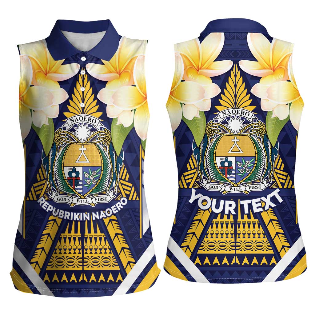 Personalised Nauru Independence Day Women Sleeveless Polo Shirt Coat Of Arms With Plumeria - Polynesian Pride