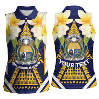 Personalised Nauru Independence Day Women Sleeveless Polo Shirt Coat Of Arms With Plumeria - Polynesian Pride
