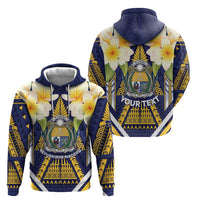 Personalised Nauru Independence Day Zip Hoodie Coat Of Arms With Plumeria - Polynesian Pride