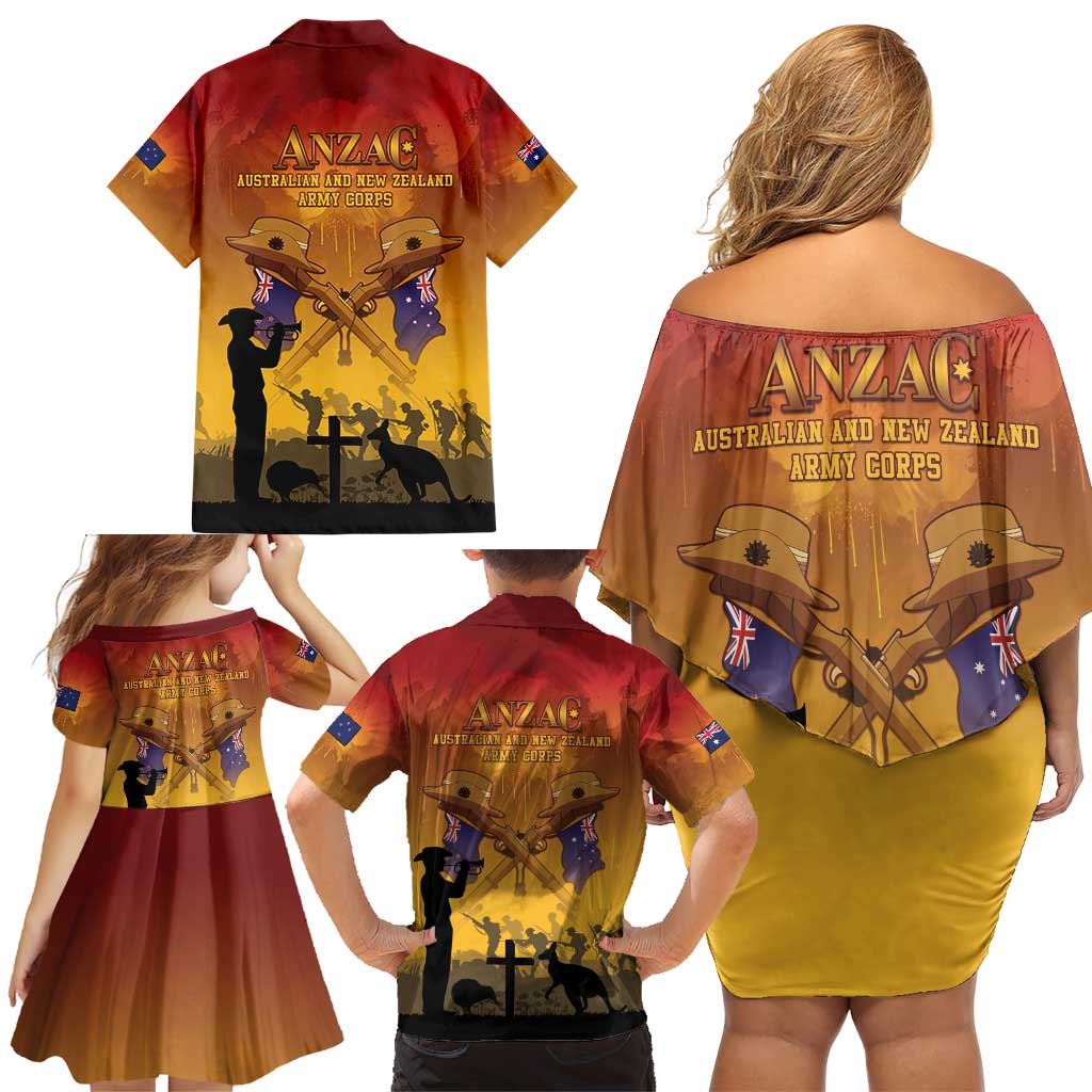 ANZAC Day Family Matching Off Shoulder Short Dress and Hawaiian Shirt Australia And New Zealand Slouch Hats