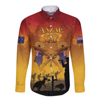 ANZAC Day Long Sleeve Button Shirt Australia And New Zealand Slouch Hats LT05 Unisex Yellow - Polynesian Pride