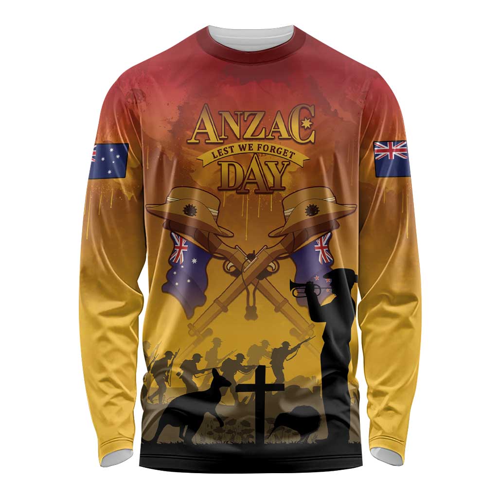 ANZAC Day Long Sleeve Shirt Australia And New Zealand Slouch Hats LT05 Unisex Yellow - Polynesian Pride