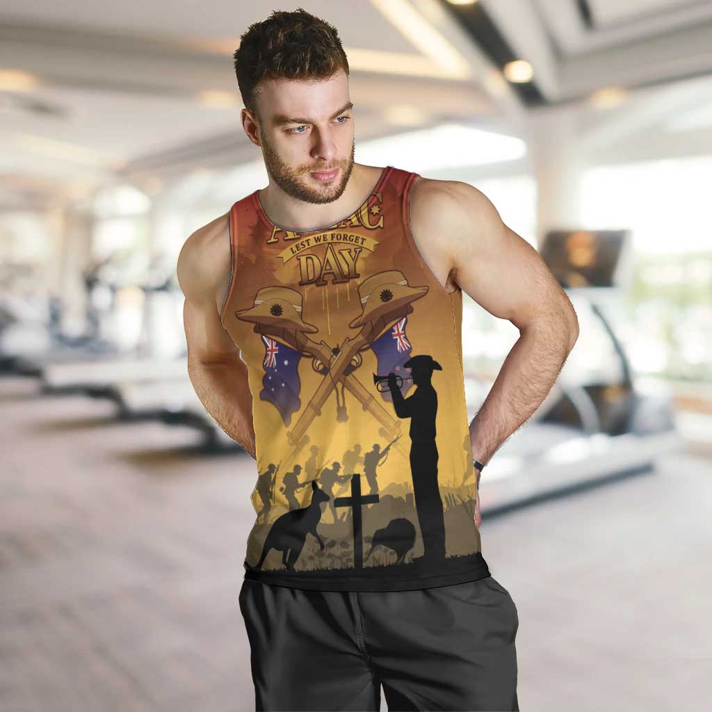 ANZAC Day Men Tank Top Australia And New Zealand Slouch Hats LT05 Yellow - Polynesian Pride