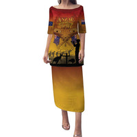ANZAC Day Puletasi Australia And New Zealand Slouch Hats LT05 Long Dress Yellow - Polynesian Pride