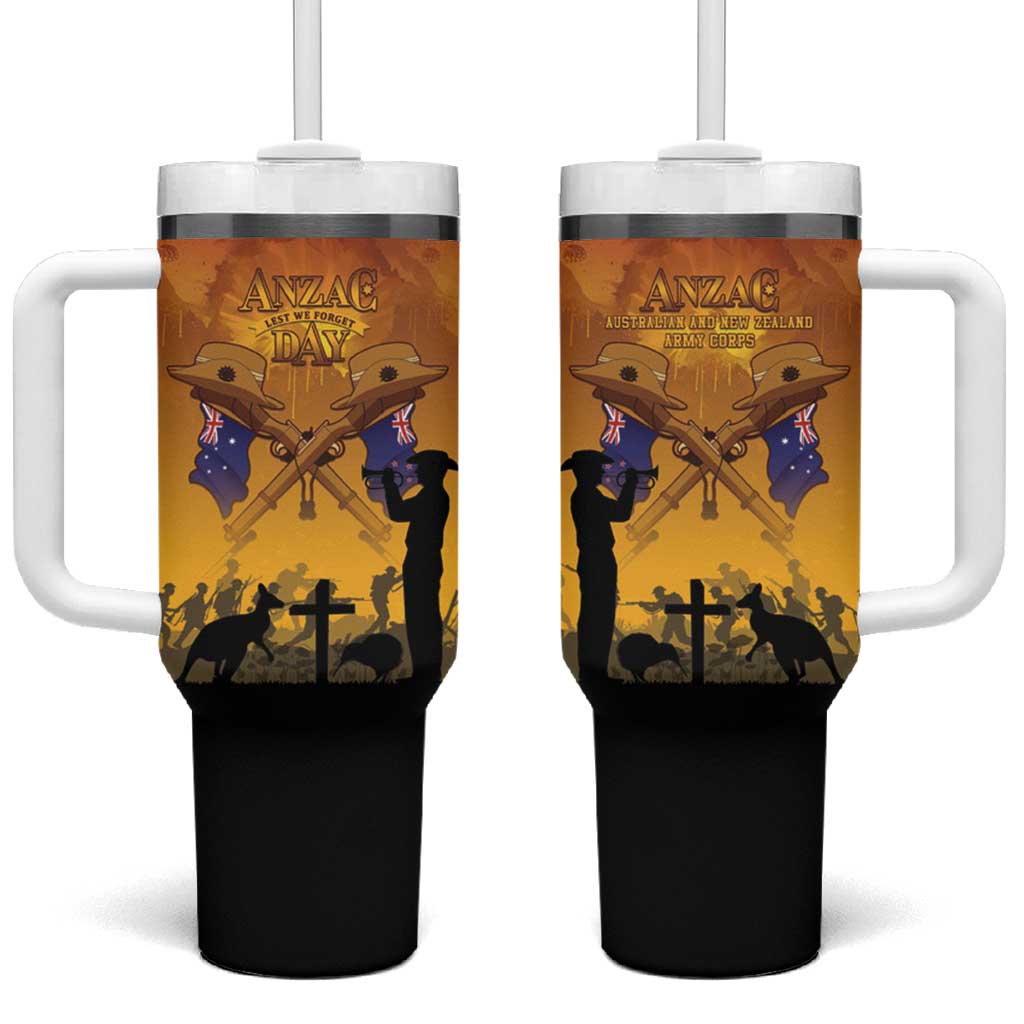 ANZAC Day Tumbler With Handle Australia And New Zealand Slouch Hats LT05 One Size: 40 oz Yellow - Polynesian Pride
