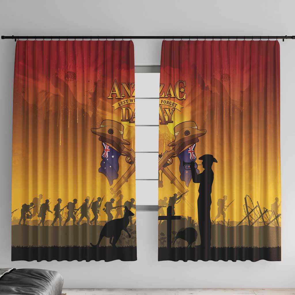 ANZAC Day Window Curtain Australia And New Zealand Slouch Hats LT05 With Hooks Yellow - Polynesian Pride