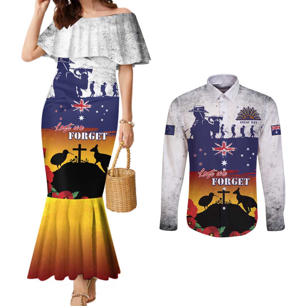 New Zealand And Australia ANZAC Last Post Couples Matching Mermaid Dress and Long Sleeve Button Shirt