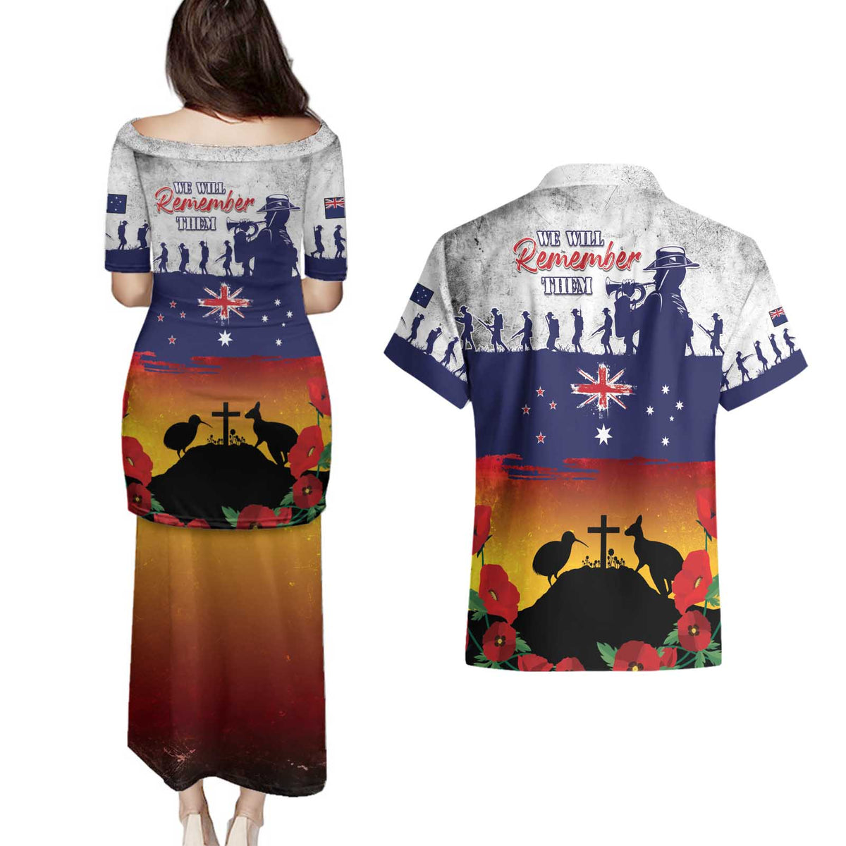 New Zealand And Australia ANZAC Last Post Couples Matching Puletasi and Hawaiian Shirt LT05 - Polynesian Pride