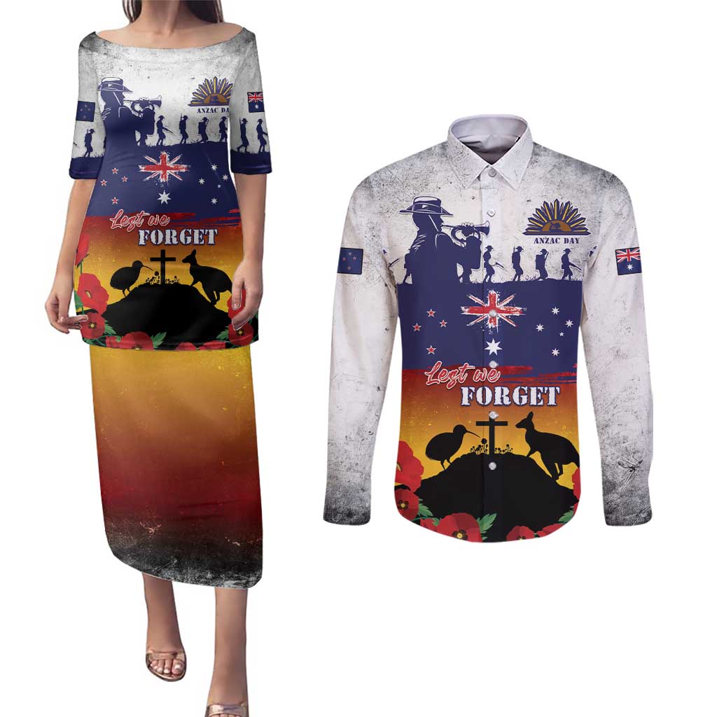 New Zealand And Australia ANZAC Last Post Couples Matching Puletasi and Long Sleeve Button Shirt