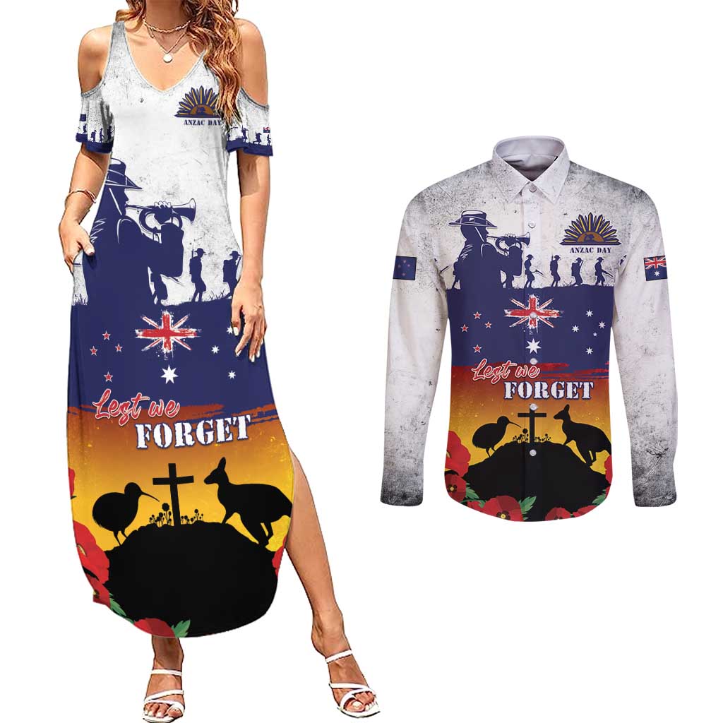 New Zealand And Australia ANZAC Last Post Couples Matching Summer Maxi Dress and Long Sleeve Button Shirt