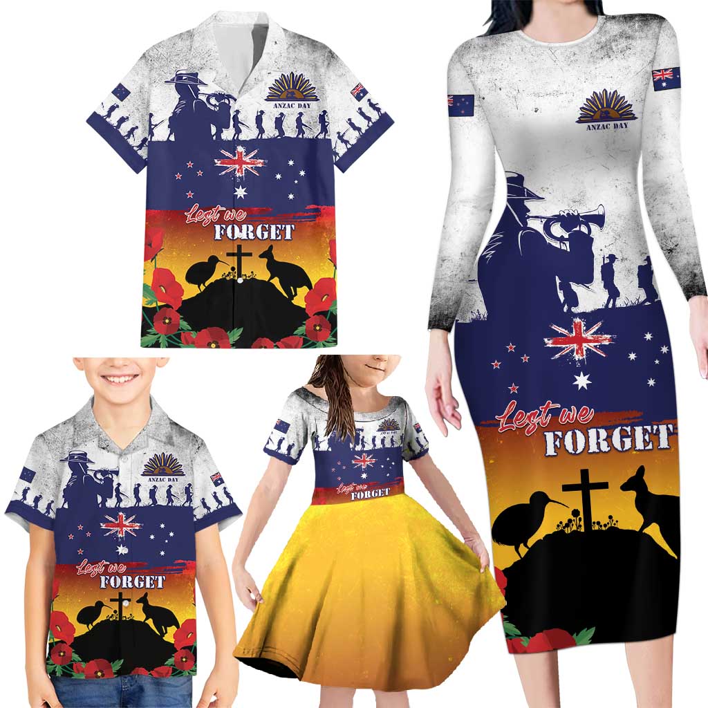 New Zealand And Australia ANZAC Last Post Family Matching Long Sleeve Bodycon Dress and Hawaiian Shirt