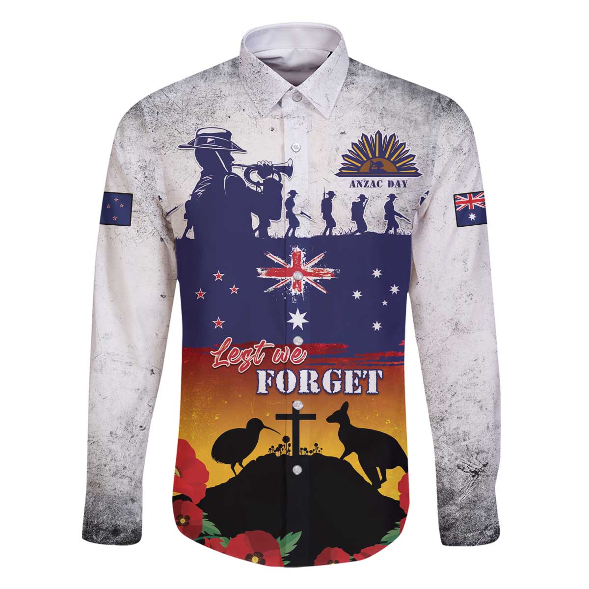New Zealand And Australia ANZAC Last Post Family Matching Off The Shoulder Long Sleeve Dress and Hawaiian Shirt