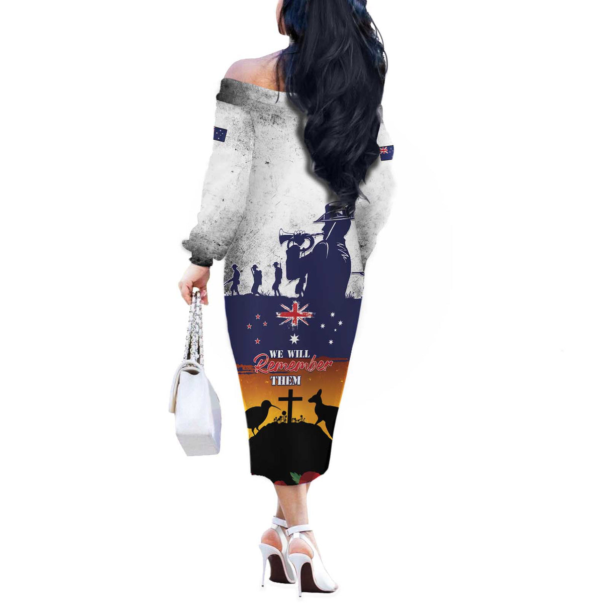 New Zealand And Australia ANZAC Last Post Off The Shoulder Long Sleeve Dress