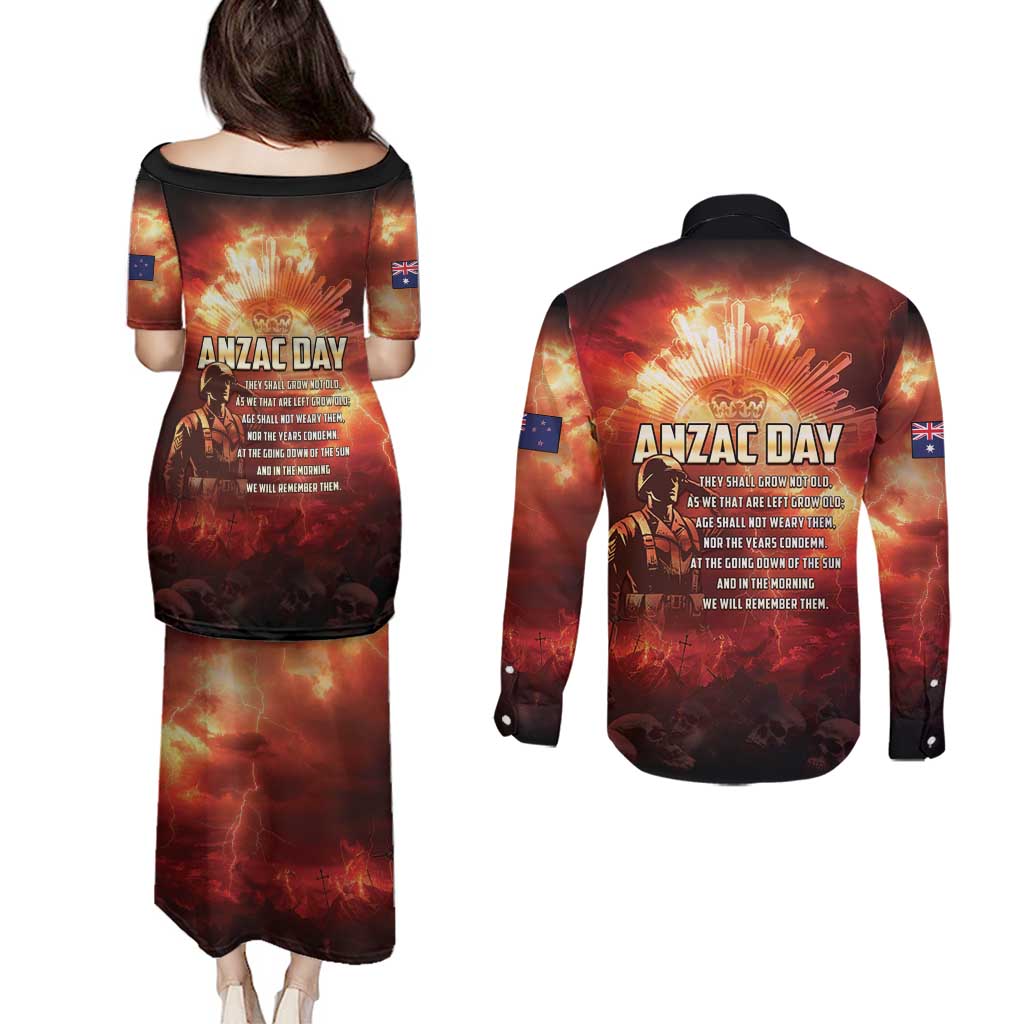 Honouring The ANZAC Spirit Couples Matching Puletasi and Long Sleeve Button Shirt Gallipoli Lest We Forget LT05 - Polynesian Pride