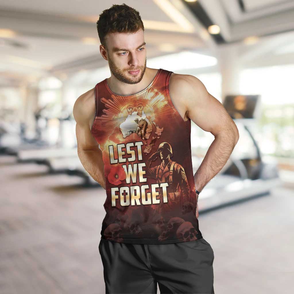 Honouring The ANZAC Spirit Men Tank Top Gallipoli Lest We Forget LT05 Red - Polynesian Pride