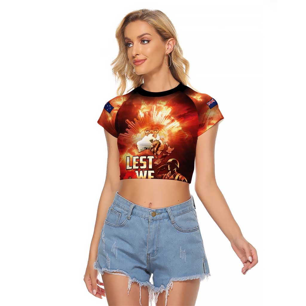 Honouring The ANZAC Spirit Raglan Cropped T Shirt Gallipoli Lest We Forget LT05 Female Red - Polynesian Pride