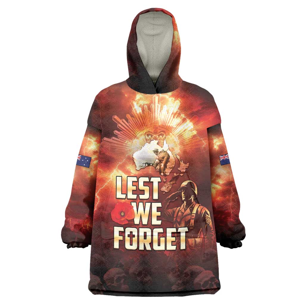 Honouring The ANZAC Spirit Wearable Blanket Hoodie Gallipoli Lest We Forget LT05 One Size Red - Polynesian Pride