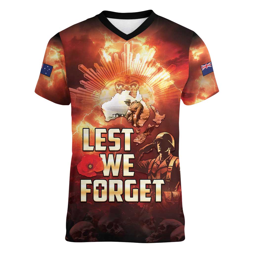 Honouring The ANZAC Spirit Women V-Neck T-Shirt Gallipoli Lest We Forget LT05 Female Red - Polynesian Pride