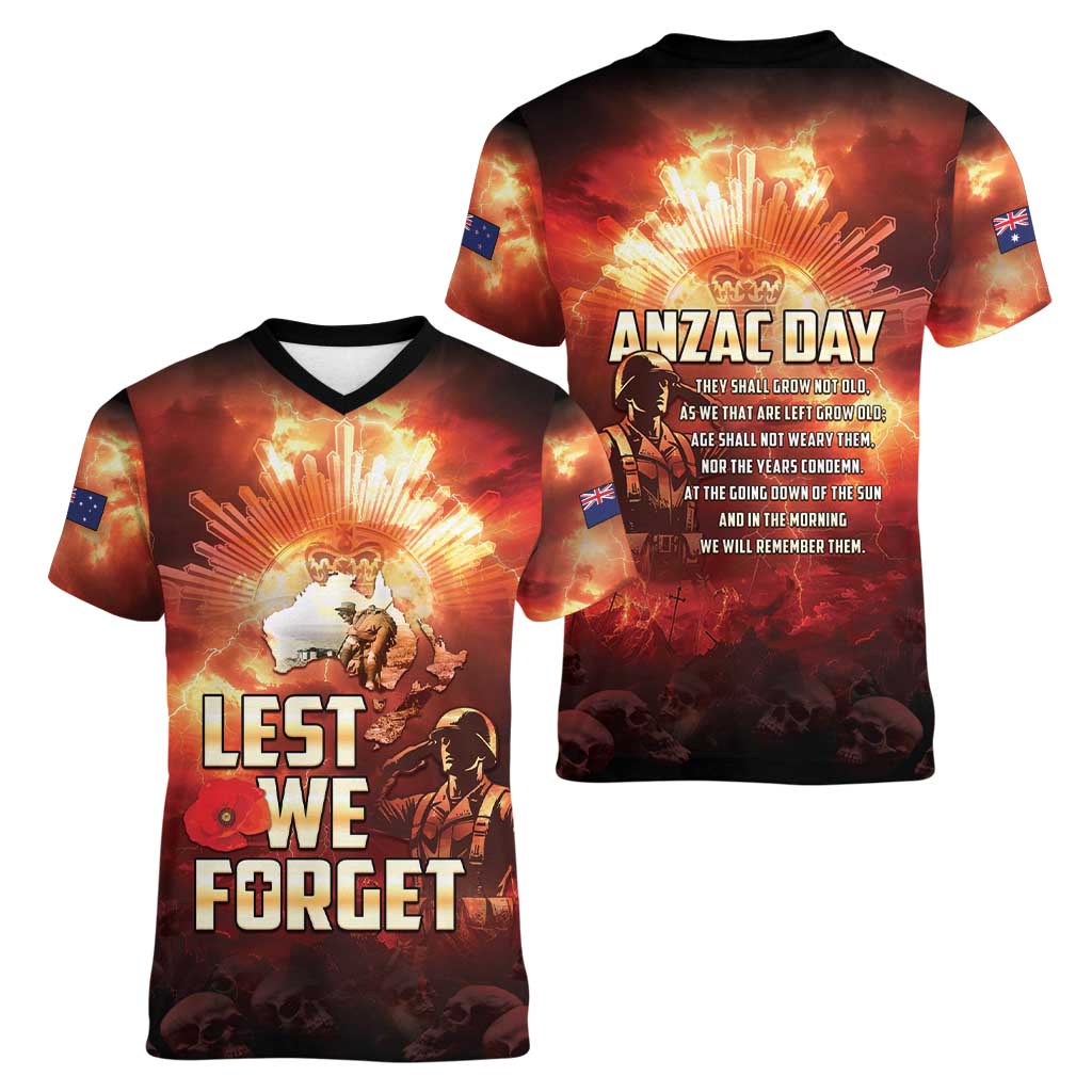 Honouring The ANZAC Spirit Women V-Neck T-Shirt Gallipoli Lest We Forget LT05 - Polynesian Pride