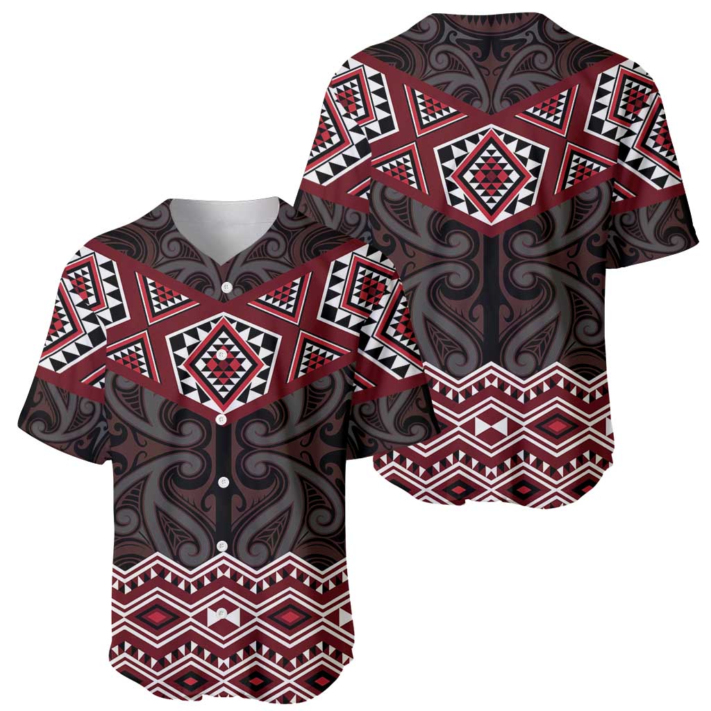 New Zealand Aotearoa Baseball Jersey Red Taniko Art Maori Pattern