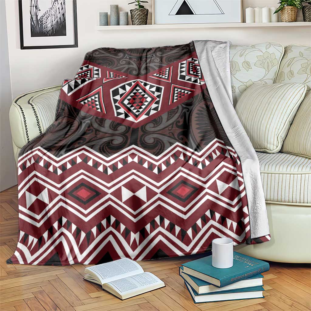 New Zealand Aotearoa Blanket Red Taniko Art Maori Pattern LT05 Red - Polynesian Pride
