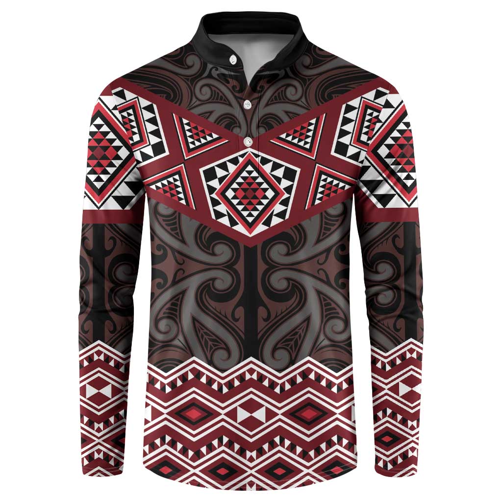 New Zealand Aotearoa Button Sweatshirt Red Taniko Art Maori Pattern LT05 Red - Polynesian Pride