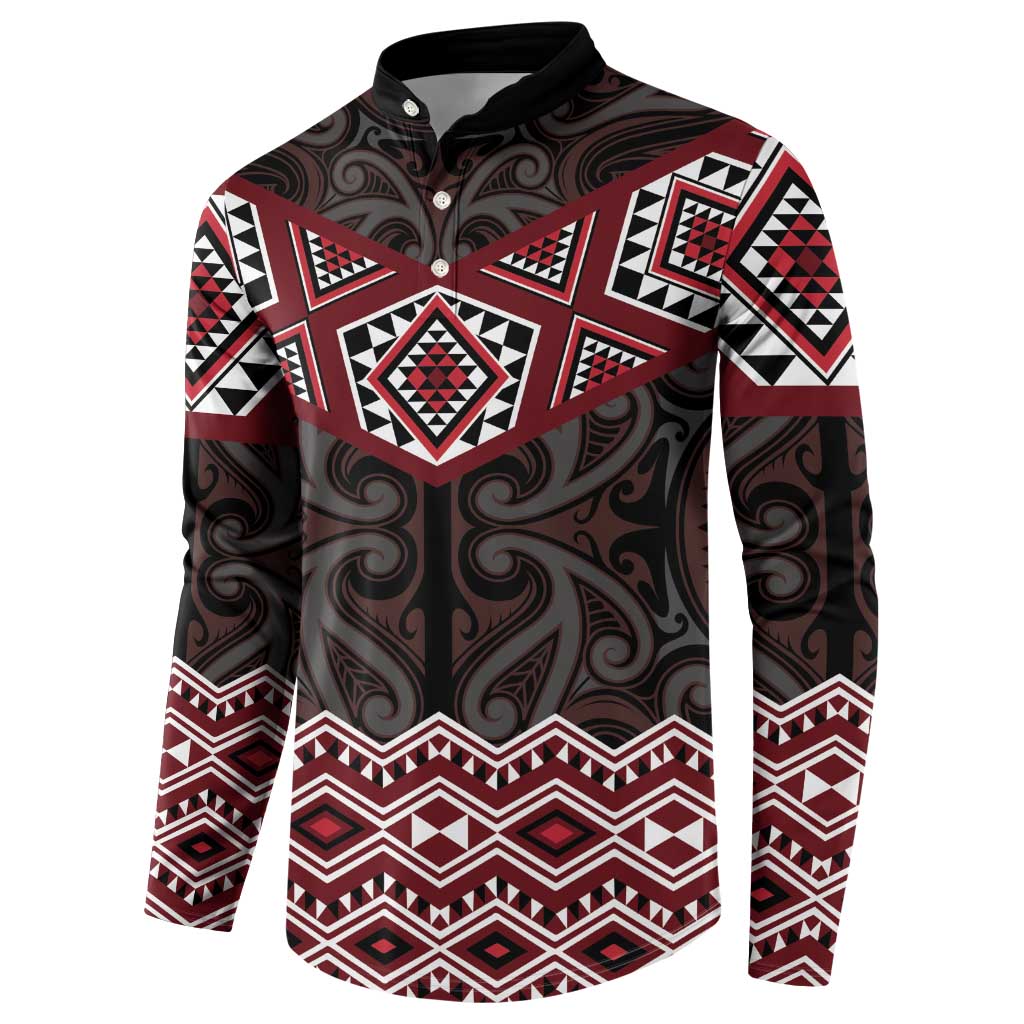 New Zealand Aotearoa Button Sweatshirt Red Taniko Art Maori Pattern LT05 - Polynesian Pride
