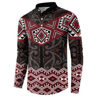 New Zealand Aotearoa Button Sweatshirt Red Taniko Art Maori Pattern LT05 - Polynesian Pride